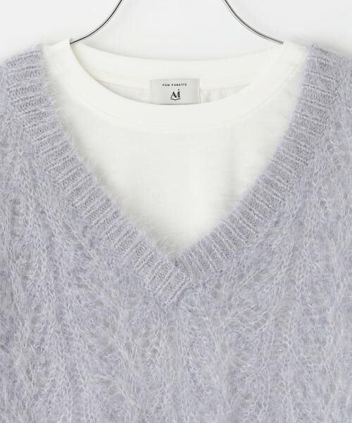 POM PONETTE AMI / ポンポネット アミ ニット・セーター | 【AMI】Vネック猫シャギーニット×Tシャツセット | 詳細3