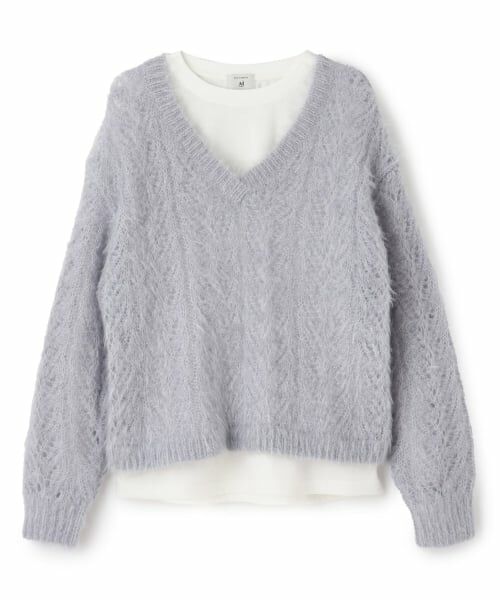 POM PONETTE AMI / ポンポネット アミ ニット・セーター | 【AMI】Vネック猫シャギーニット×Tシャツセット | 詳細9