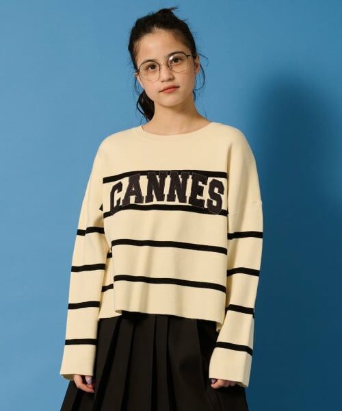 POM PONETTE AMI / ポンポネット アミ ニット・セーター | 【AMI】ボーダーフェルトロゴニット（アイボリー）