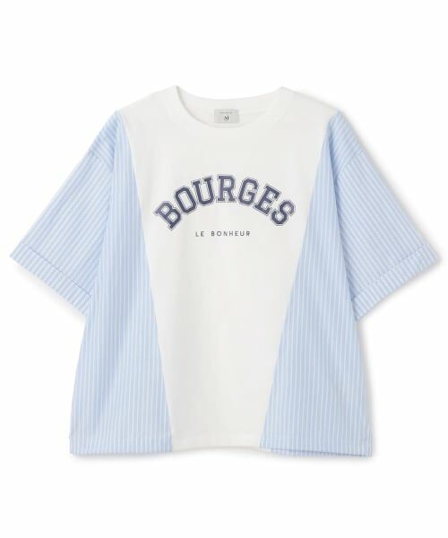 POM PONETTE AMI / ポンポネット アミ Tシャツ | 【AMI】異素材切替ロゴTシャツ（オフ ホワイト）