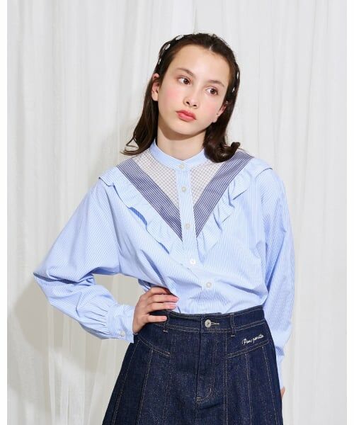 POM PONETTE AMI / ポンポネット アミ シャツ・ブラウス | 【AMI】クレイジースタンドカラーブラウス（サックス）
