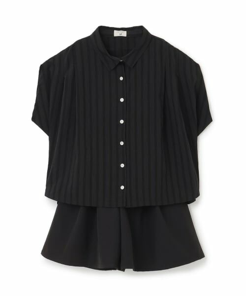 POM PONETTE AMI / ポンポネット アミ シャツ・ブラウス | 【AMI】ショルダータックフレンチブラウスセットアップ（黒）