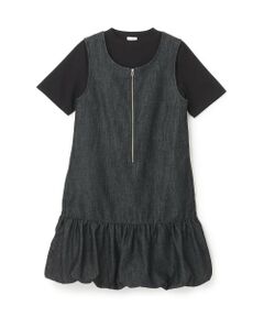 POM PONETTE AMI / ポンポネット アミ ミニ丈・ひざ丈ワンピース | 【AMI】【接触冷感】デニムバルーンジャンスカインナーセット