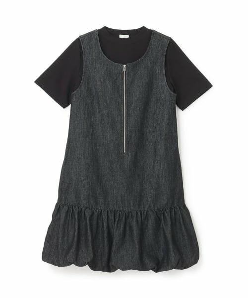 POM PONETTE AMI / ポンポネット アミ ミニ丈・ひざ丈ワンピース | 【AMI】【接触冷感】デニムバルーンジャンスカインナーセット（黒）