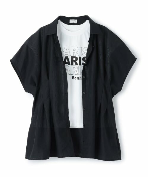 POM PONETTE AMI / ポンポネット アミ シャツ・ブラウス | 【AMI】タックシャツ×【接触冷感】インナーTシャツセット（黒）