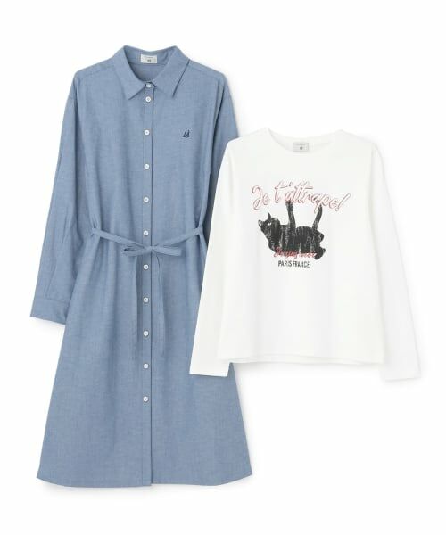 POM PONETTE AMI / ポンポネット アミ ミニ丈・ひざ丈ワンピース | 【AMI】シャツワンピース×Tシャツセット | 詳細2