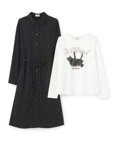 POM PONETTE AMI / ポンポネット アミ ミニ丈・ひざ丈ワンピース | 【AMI】シャツワンピース×Tシャツセット | 詳細3