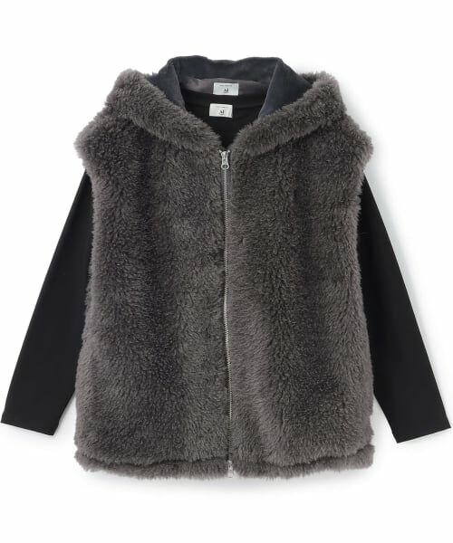 POM PONETTE AMI / ポンポネット アミ ダウンジャケット・ベスト | 【AMI】フェイクファーベスト×長袖Tシャツセット（チャコール）