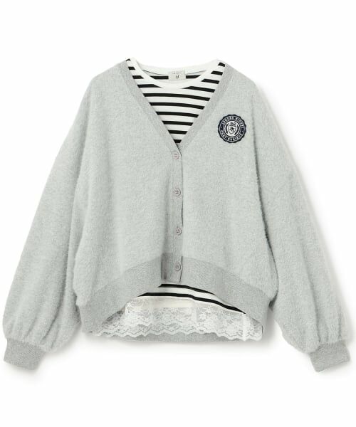 POM PONETTE AMI / ポンポネット アミ カーディガン・ボレロ | 【AMI】裏シャギーカーディガン×裾レースTシャツ(トップ グレー)