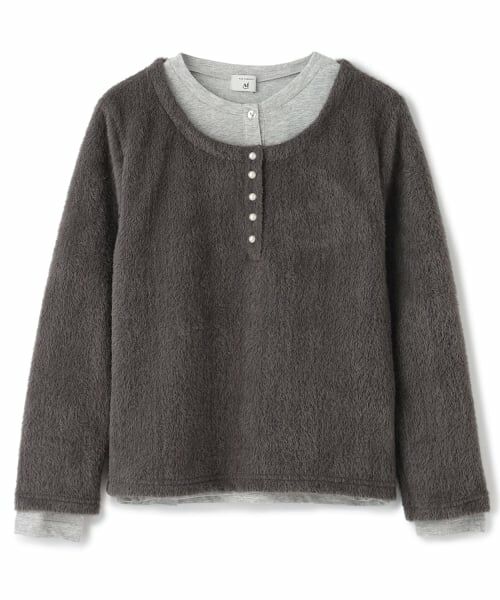 POM PONETTE AMI / ポンポネット アミ ニット・セーター | 【AMI】ヘンリーネックシャギープルオーバー×Tシャツセット(チャコール)