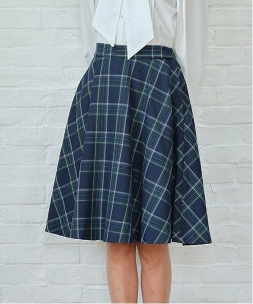 pom ponette junior / ポンポネット ジュニア ミニ・ひざ丈スカート | *チェックフレアスカート(紺)