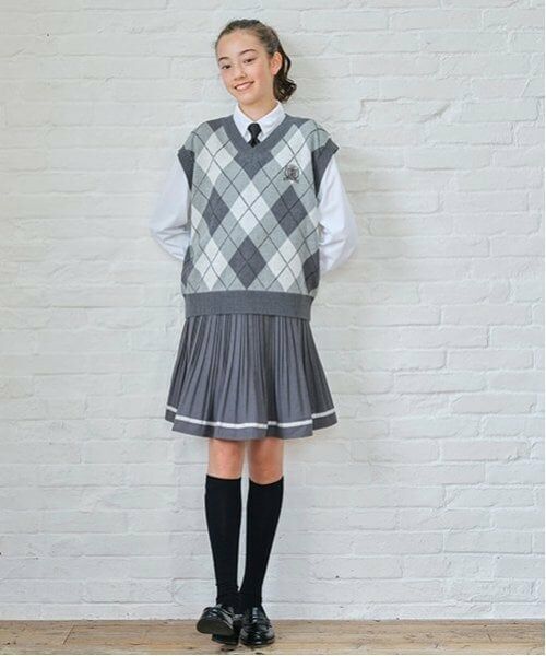 pom ponette junior / ポンポネット ジュニア ミニ・ひざ丈スカート | *インナーパンツ付イージープリーツスカート（グレー）