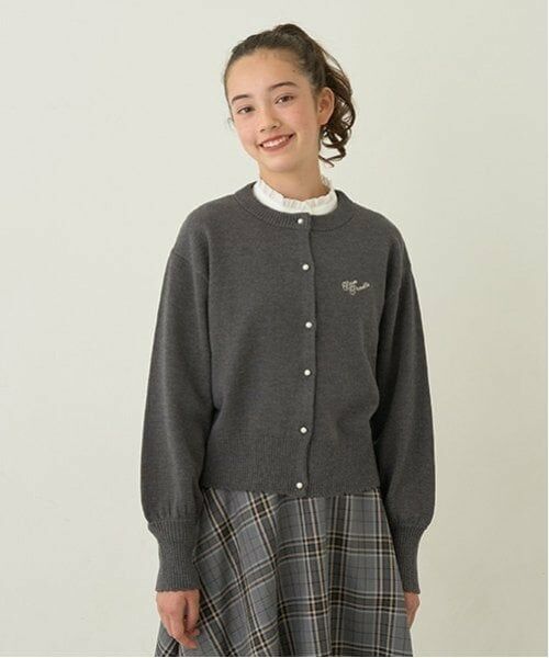 pom ponette junior / ポンポネット ジュニア カーディガン・ボレロ | *パフスリーブニットカーディガン（チャコール）