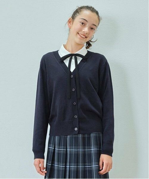 pom ponette junior / ポンポネット ジュニア カーディガン・ボレロ | *Vネックウールカーディガン（紺）