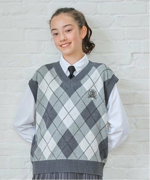 pom ponette junior / ポンポネット ジュニア カーディガン・ボレロ | *アーガイルニットベスト（ライト グレー）