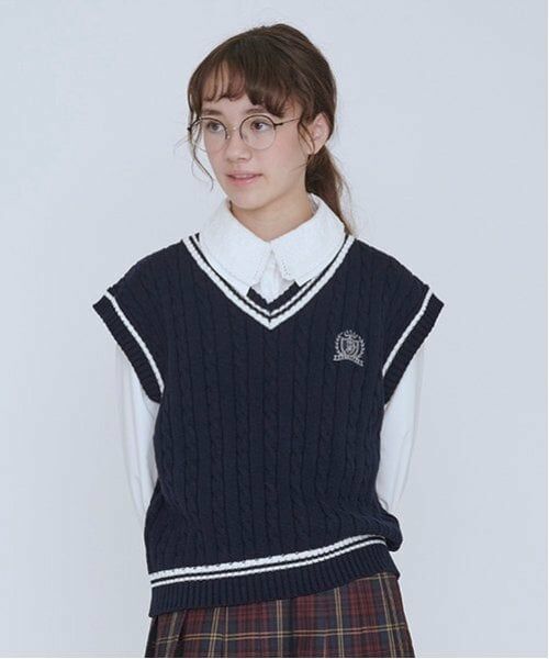 pom ponette junior / ポンポネット ジュニア カーディガン・ボレロ | *ラインニットベスト（紺）