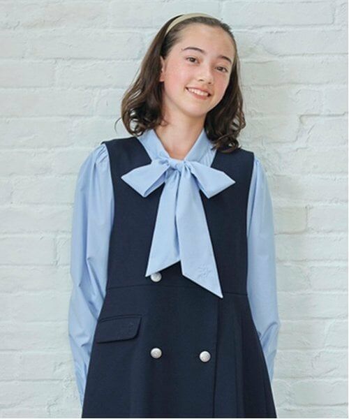 pom ponette junior / ポンポネット ジュニア シャツ・ブラウス | *ボウタイリボンブラウス(ブルー)