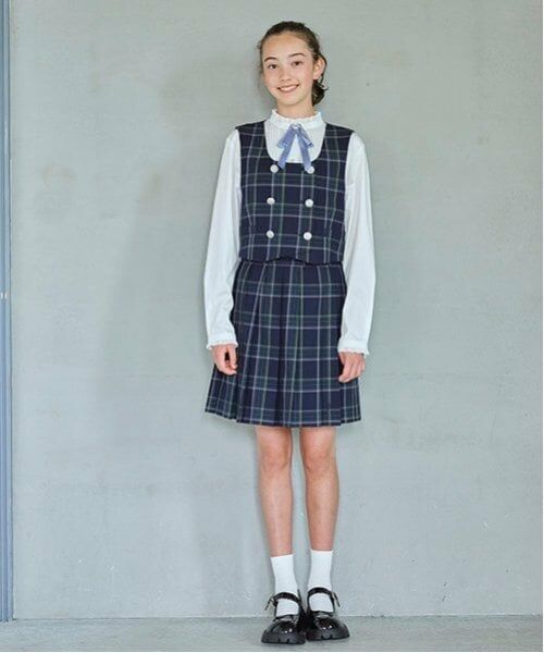 pom ponette junior / ポンポネット ジュニア セットアップ | *ベスト×プリーツスカパンセットアップ（紺）