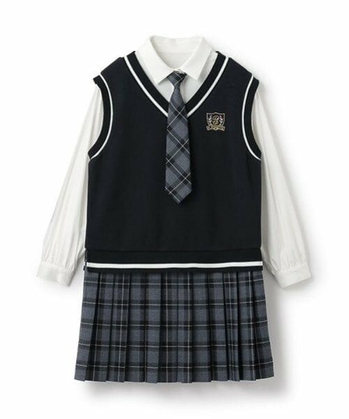 pom ponette junior / ポンポネット ジュニア ドレス | ネクタイつきドッキングワンピース（紺）