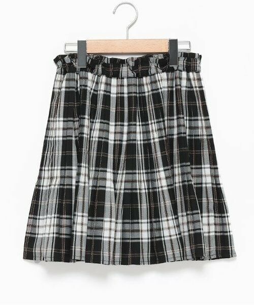 pom ponette junior / ポンポネット ジュニア ショート・ハーフ・半端丈パンツ | チェック細プリーツスカパン（黒）