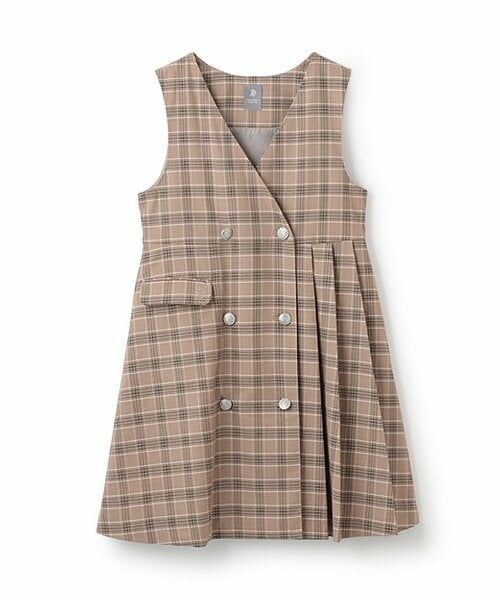 pom ponette junior / ポンポネット ジュニア ミニ・ひざ丈スカート | *プリーツ切替ジャンパースカート（ベージュ）