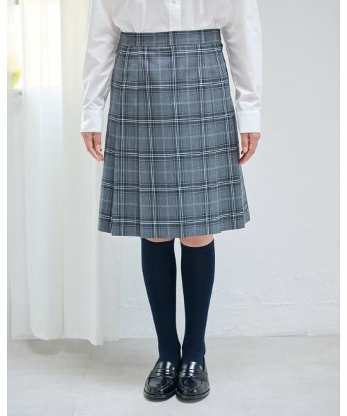 pom ponette junior / ポンポネット ジュニア ミニ・ひざ丈スカート | 【卒服】【家庭洗濯可】サイドプリーツチェックスカート（グレー）