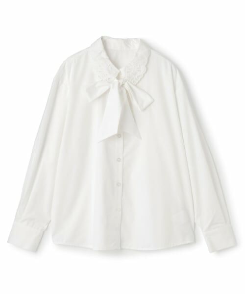 pom ponette junior / ポンポネット ジュニア シャツ・ブラウス | レース衿ボウタイブラウス（白）