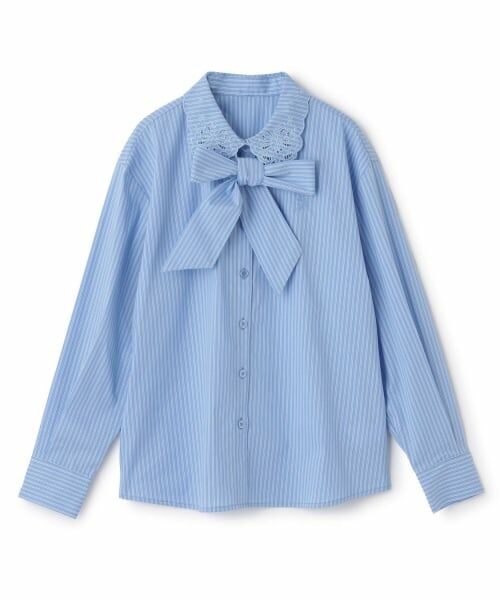pom ponette junior / ポンポネット ジュニア シャツ・ブラウス | レース衿ボウタイブラウス（サックス）