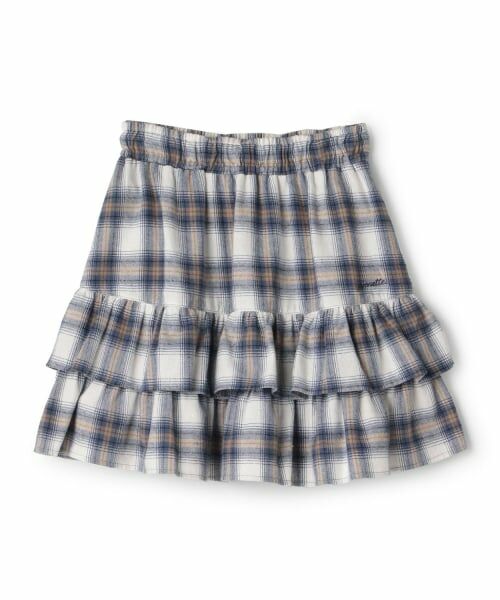 pom ponette junior / ポンポネット ジュニア ミニ・ひざ丈スカート | チェックティアードスカート×インナーパンツ（モデレート ブルー）
