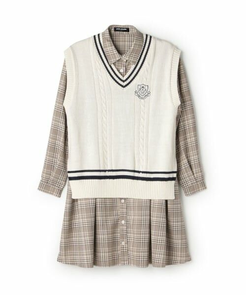 pom ponette junior / ポンポネット ジュニア ミニ丈・ひざ丈ワンピース | ニットベスト＋シャツワンピース（ベージュ）