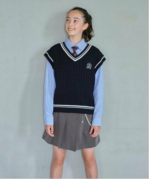 pom ponette junior / ポンポネット ジュニア ショート・ハーフ・半端丈パンツ | チェーン付きプリーツラップキュロット（チャコール）