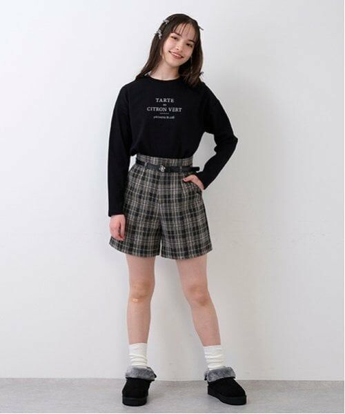 pom ponette junior / ポンポネット ジュニア ショート・ハーフ・半端丈パンツ | ベルトつきカットショーパン（チャコール）