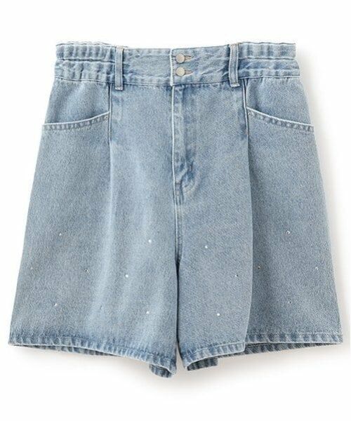 pom ponette junior / ポンポネット ジュニア ショート・ハーフ・半端丈パンツ | ラインストーンデニムショーパン（ブルー）