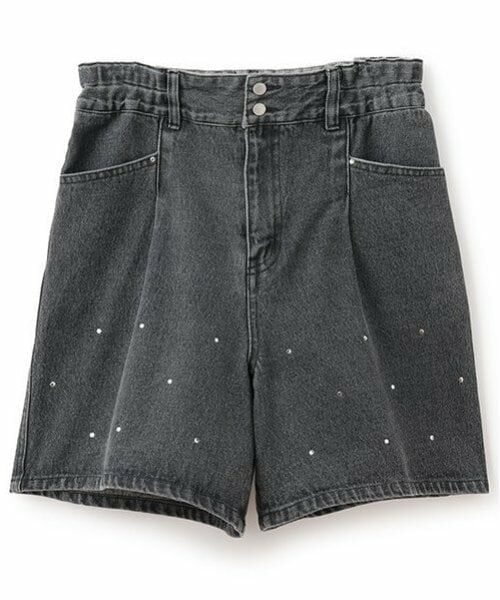 pom ponette junior / ポンポネット ジュニア ショート・ハーフ・半端丈パンツ | ラインストーンデニムショーパン（黒）