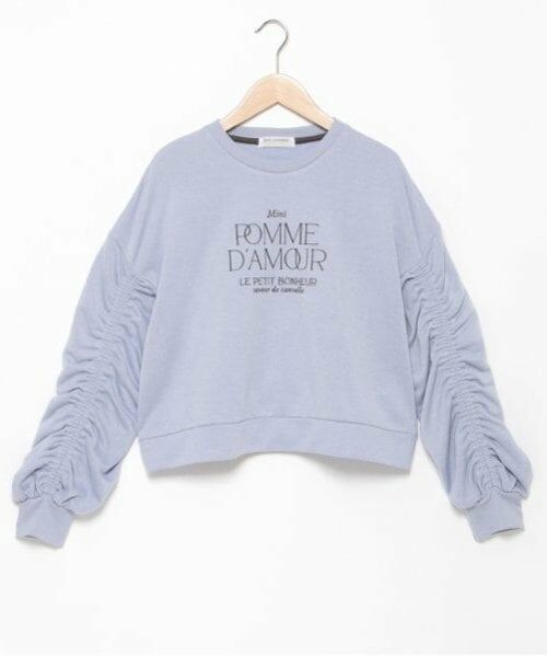 pom ponette junior / ポンポネット ジュニア Tシャツ | ラメミニ裏毛ギャザースリーブトップス（ラベンダー）