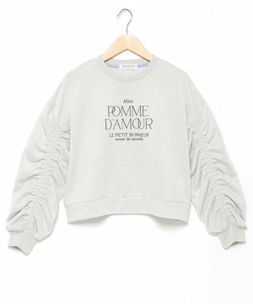 pom ponette junior / ポンポネット ジュニア Tシャツ | ラメミニ裏毛ギャザースリーブトップス（シルバー グレー）