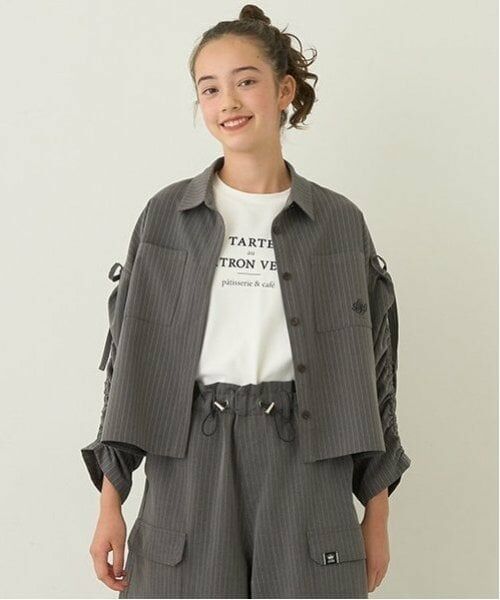 pom ponette junior / ポンポネット ジュニア シャツ・ブラウス | 袖ギャザーシャツ＆Tシャツセット（グレー）