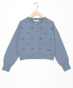 pom ponette junior / ポンポネット ジュニア カーディガン・ボレロ | 総柄リボン刺しゅうニットカーディガン