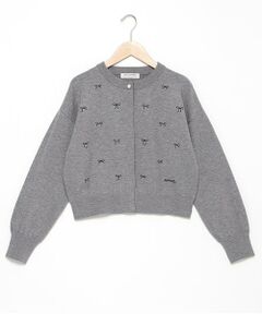 pom ponette junior / ポンポネット ジュニア カーディガン・ボレロ | 総柄リボン刺しゅうニットカーディガン