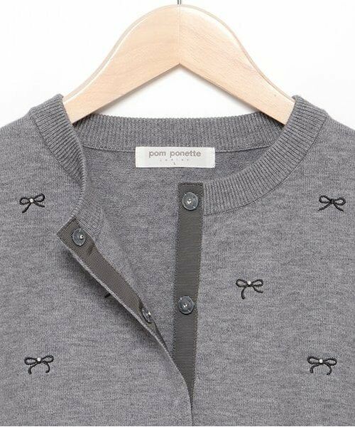 pom ponette junior / ポンポネット ジュニア カーディガン・ボレロ | 総柄リボン刺しゅうニットカーディガン | 詳細3
