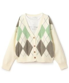 pom ponette junior / ポンポネット ジュニア カーディガン・ボレロ | アーガイルシャギーカーディガンTシャツセット
