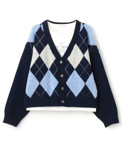 pom ponette junior / ポンポネット ジュニア カーディガン・ボレロ | アーガイルシャギーカーディガンTシャツセット