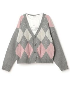 pom ponette junior / ポンポネット ジュニア カーディガン・ボレロ | アーガイルシャギーカーディガンTシャツセット