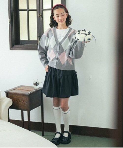 pom ponette junior / ポンポネット ジュニア カーディガン・ボレロ | アーガイルシャギーカーディガンTシャツセット | 詳細1