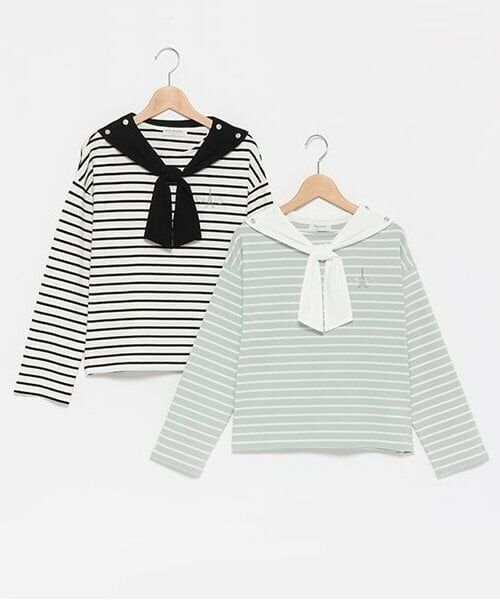 pom ponette junior / ポンポネット ジュニア Tシャツ | セーラー衿ボーダーロンT | 詳細8