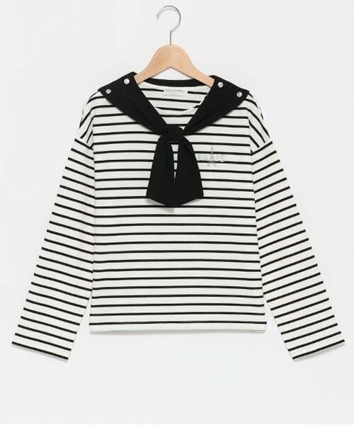 pom ponette junior / ポンポネット ジュニア Tシャツ | セーラー衿ボーダーロンT（黒）