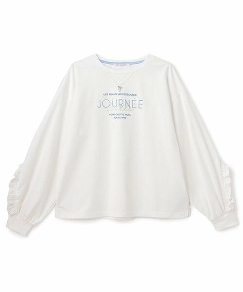 pom ponette junior / ポンポネット ジュニア Tシャツ | フリルネックレスロンTEE(オフ ホワイト)