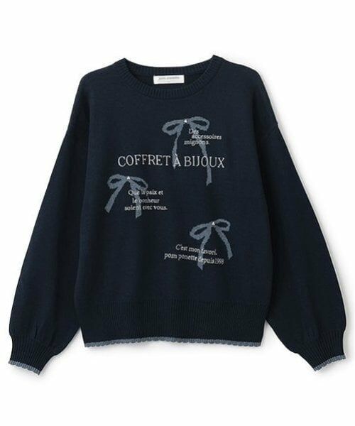 pom ponette junior / ポンポネット ジュニア ニット・セーター | リボンジャガードニット（紺）