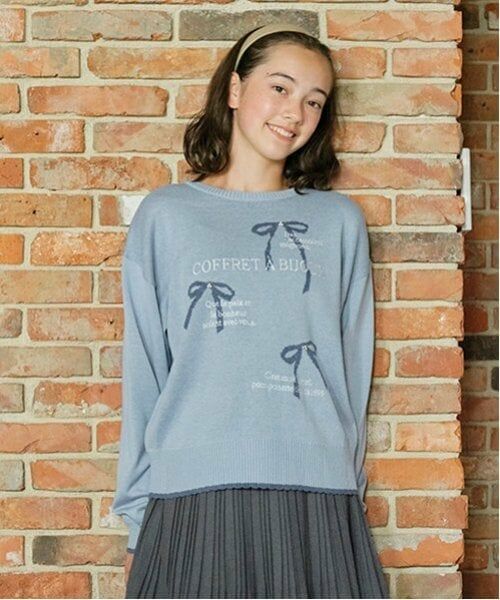 pom ponette junior / ポンポネット ジュニア ニット・セーター | リボンジャガードニット（ブルー）