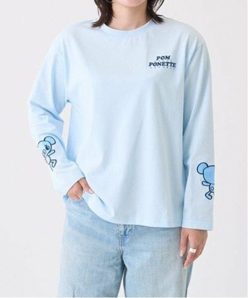 pom ponette junior / ポンポネット ジュニア Tシャツ | ミントくん 袖アップリケTシャツ（ライト ブルー）